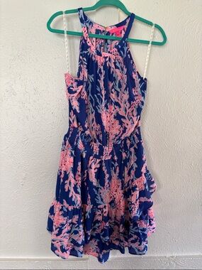 Lilly Pulitzer Navy with Pink Coral-Print Maxi Skirt